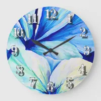 Watercolor Handpainted Royal Blue Flower Petals Large Clock