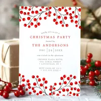 Red Watercolor Holly Berries Christmas Party Invitation