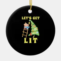 Let's Get Lit Funny Christmas Drinking Classic Ceramic Ornament