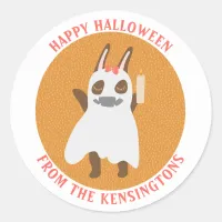 Cute Ghost Girly Bunny Happy Halloween Family Name Classic Round Sticker