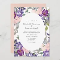 Violet, Plum and Blush Floral Wedding Invitation