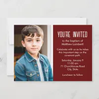 Red Latter-day Saint Child Photo Baptism Invitation