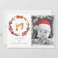 Christmas Joy Watercolor Wreath ID292 Holiday Card