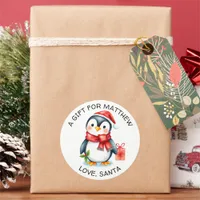 Adorable Festive Christmas Penguin to and from Classic Round Sticker