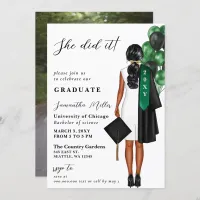 Modern Green Photo She Did It Graduation Invitation