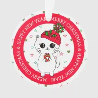 Cute Cat in Winter Hat Holding Gift Christmas Ornament