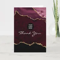 Burgundy and Gold Agate Stone Corporate Photo Thank You Card