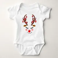 Adorable Deer Face with Ornaments on Antlers Baby Bodysuit