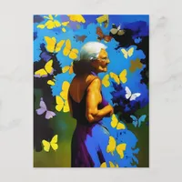 The Elderly Woman and Butterflies Postcard