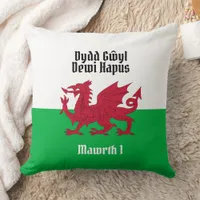 Happy St. David's Day Red Dragon Welsh Flag Throw Pillow