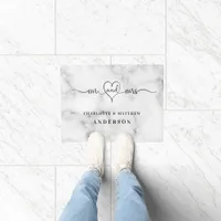 Marble white mr mrs heart elegant newly weds doormat