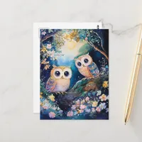 Two adorable owls postcard