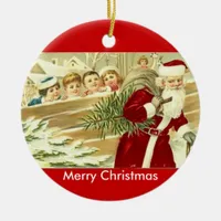 Vintage Kids Watching Santa Ceramic Ornament