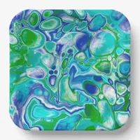 Blue and Green Marble Fluid Art Abstract    Paper Plates
