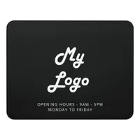 Black white opening hours business logo door sign