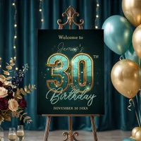 Teal and Gold Elegant 30th Birthday Party Welcome Foam Board