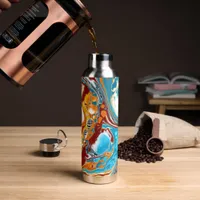 Pour Painting Style  Brown and Blue Fluid Art   Water Bottle