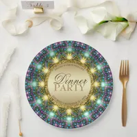 Bohemian Dinner Party Gold Black Bright Colors Paper Plates