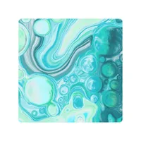 Blue, Turquoise Sea Waves and Bubbles   Metal Print