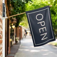 Blue Black n Peach Open Sign Minimal Business Flag