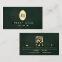 Vintage Dark Emerald Green & Gold Oval Monogram Business Card