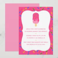Pink Popsicle Summer Birthday Party Invitation