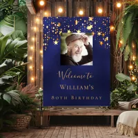 Blue gold photo stars welcome birthday poster