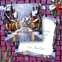 Snowy Village Cobblestone Street Christmas Holiday Card