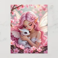 Pretty Pink Elven Fairy & Dragon  Postcard
