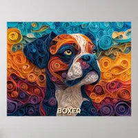 Boxer Paper Quilling Art Dog Portrait Poster