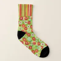 Red Retro Daisy Print Socks