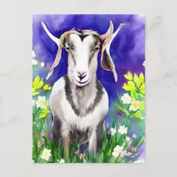 Spring Easter Goat Floral Watercolor Postcard