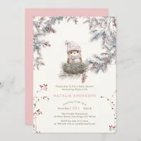 Snowy Woodland Dusty Pink Bird's Nest Baby Shower Invitation