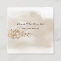 Makeup Artist Watercolor Tan Gold Glitter Cloud Square Business Card