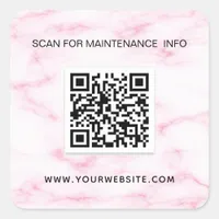 Blush pink marble business qr code maintenance square sticker