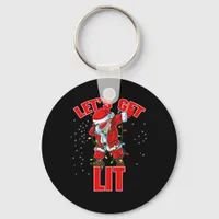 Let's Get Lit Drinking Santa Hat Dabbing Christmas Keychain