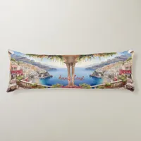 Amalfi Coast Italy Watercolor Sketch  | Body Pillow