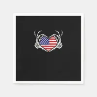 Skeleton Hand Heart 4th Of American Flag Patriotic Napkins