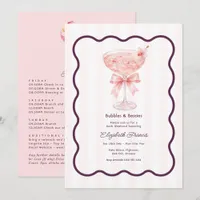 Preppy Coquette Bubbles & Besties Bachelorette Invitation