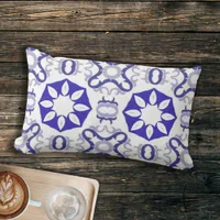 White And Blue Mediterranean Portuguese Pattern Lumbar Pillow