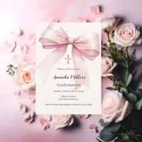 Pink bow cream girl Confirmation Invitation