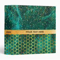 Emerald green marble gold geometric name 3 ring binder