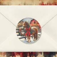 Pretty Christmas Horse on a Festive Farm Classic Round Sticker