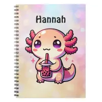 Cute Kawaii Axolotl with Bubble Tea Personalized Notebook