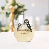 Delightful Downy Woodpecker Stemless Wine Glass