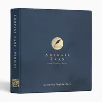 Elegant Feather Navy Blue and Gold Professional 3 Ring Binder