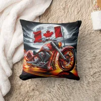 Canadian motorcycle cruising under a full moon throw pillow