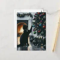 Happy Yule Black Cat Postcard