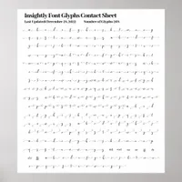 Insightly Font Glyphs Contact Sheet Poster