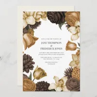 Cocoa Brown, Golden Caramel & Soft Butter Wedding Invitation